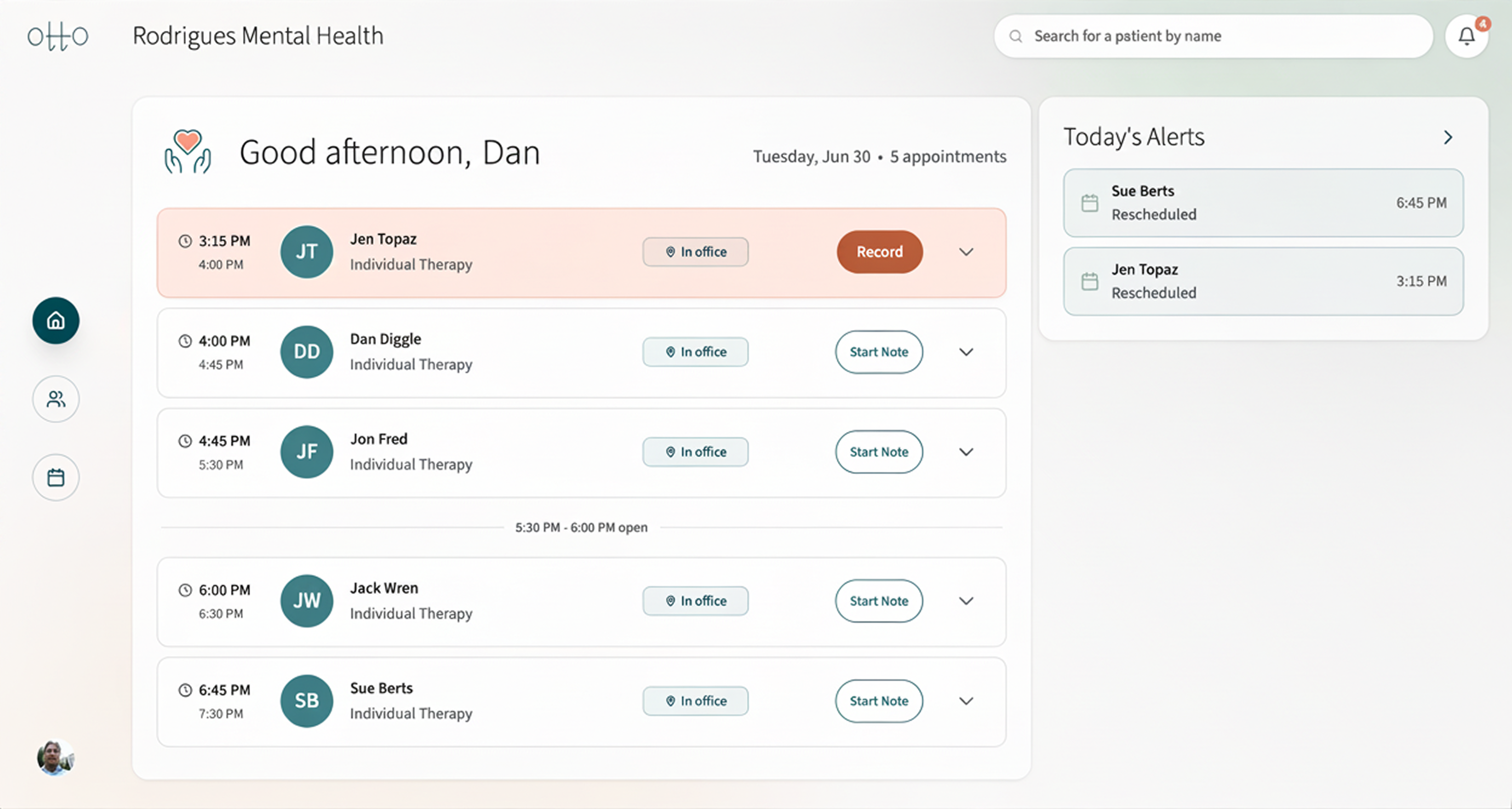 Otto home: Rodrigues Mental Health day schedule with Today’s Alerts